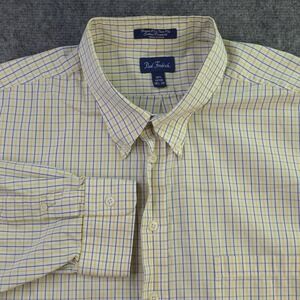 Paul Fredrick Dress Shirt 18.5 36 Yellow Blue Check Button Down Cotton Pocket